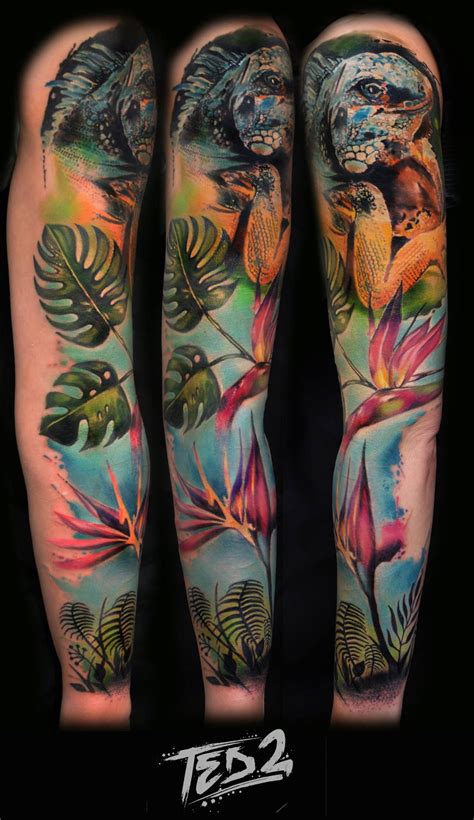 jungle-tattoo,leguan-tattoo,watercolor-tattoo,watercolour-tattoo,wasserfarben-tattoo,leguan