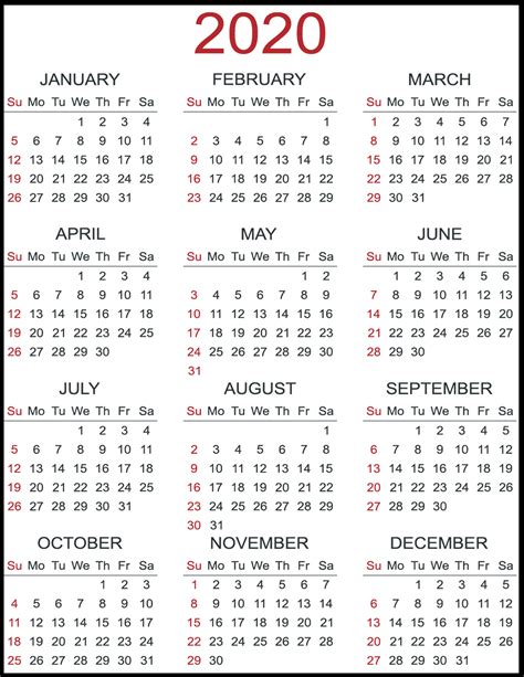 2020 Full Year Calendar Printable Free Images And Photos Finder