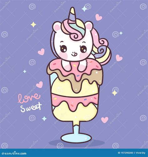 Cute Unicorn Cartoon Sweet Dessert Ice Cream Pony Child Vector Stock