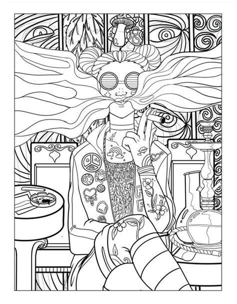 Adult Coloring Trippy Stoner Smoking Vintage Printable Etsy