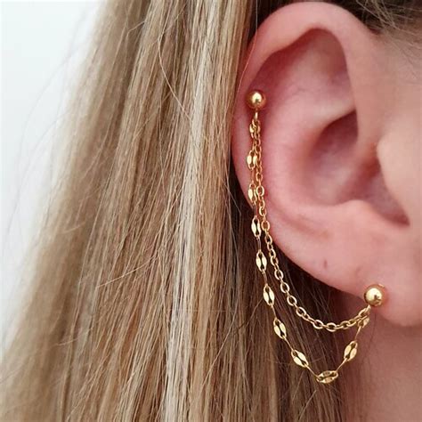 Surgical Steel Helix Chain Earring To Lobe Gold And Silver Etsy