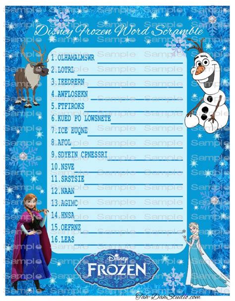 Disney Frozen Word Scramble Game Birthday Party By Tahdahstudio 300