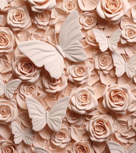 Premium Photo A Wall Of Pink Roses With A Butterfly On It