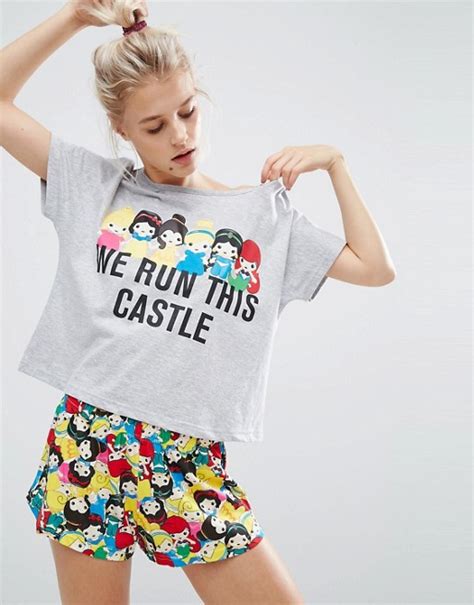 Asos Asos Disney Princesses Run This Castle Tee And Short Pyjama Set