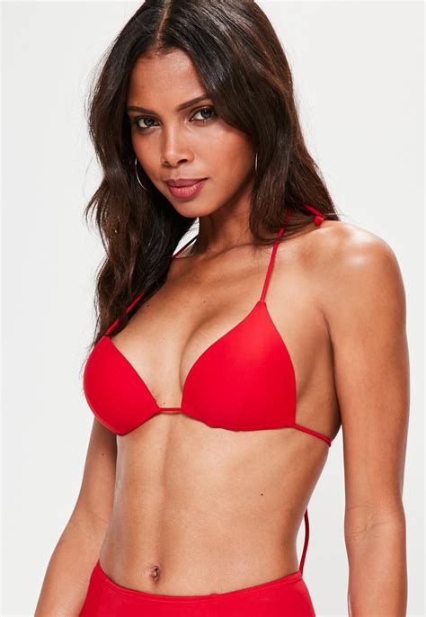 Missguided Moulded Triangle Bikini Top In Red Mix Triangle Bikini