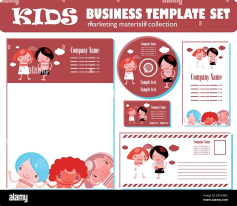 Kids Business Template Set Kids Style Corporate Template Stock Vector