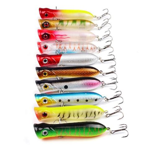 10 Pieces Floating Popper Fishing Lures 8cm 11g Topwater Poper Hard