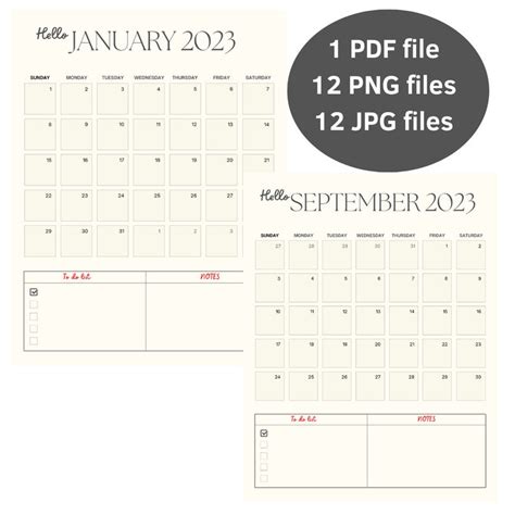2023 Minimalist Monthly Calendar 2023 Printable Calendar Etsy
