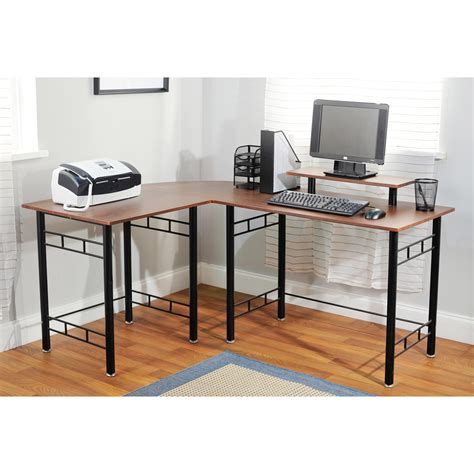 It features thick floating tops with 2 storage drawers and file drawer. Simple Living L-shaped Espresso Computer Desk - Free ...