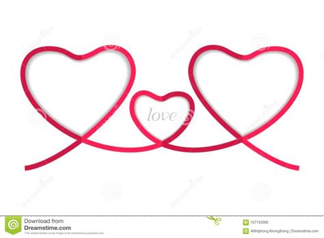 Ribbon Red Three Heart Isolated On White Background Vector Stock
