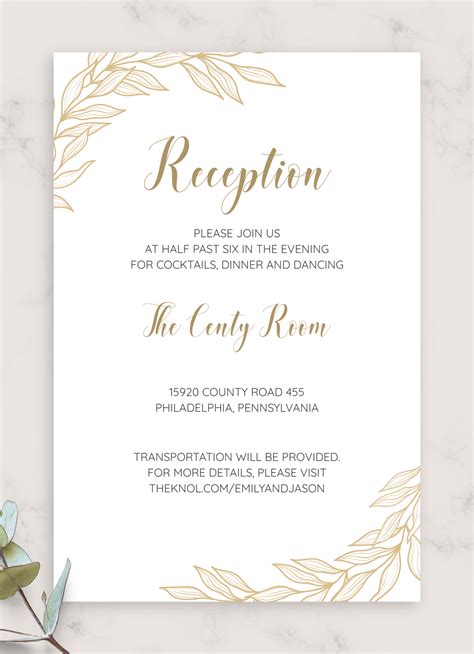 Reception Card Template Free Download Printable Templates