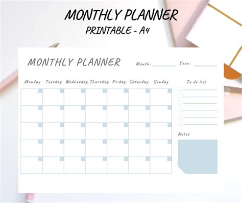 Monthly Planner A4 Printable Monthly Planner Pdf Etsy