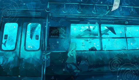 Anime Girl Cat Shark Train Underwater Hd Wallpaper Peakpx