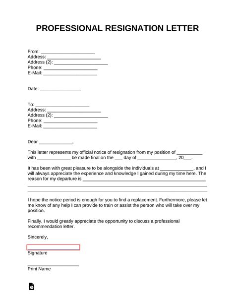 Formal Letter Of Resignation Format