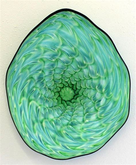 Hand Blown Glass Art Wall Platter Bowl Green Blue Patterned 5804 Oneil Hand Blown Glass Art