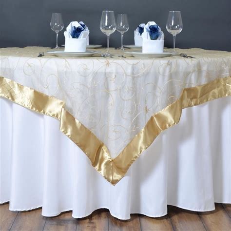Champagne Embroidered Overlay X EFavorMart Table Overlays Party Table Decorations