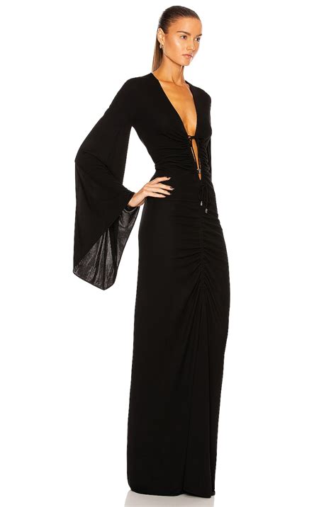 Tom Ford Long Sleeve Ruched Gown In Black Fwrd