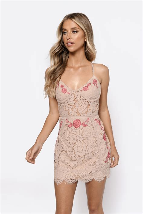 Nude Party Dresses Lace Up Bodycon Dress Bustier Dress Cute Summer