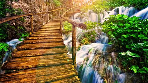 Download 1920x1080 Hd Wallpaper Bridge Wood Waterfall Romantic Malaysia Desktop Backgrounds Hd