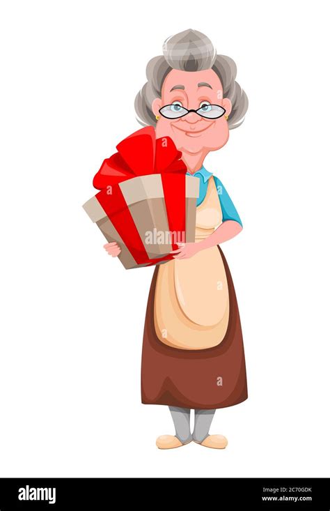 feliz día de los abuelos abuela amable con caja de regalo grande linda vieja mujer alegre