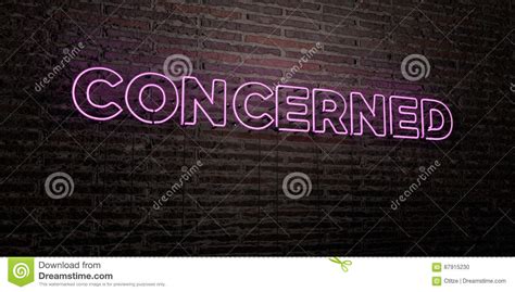 Concerned Realistic Neon Sign On Brick Wall Background