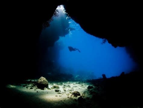 Scuba Diving Diver Ocean Sea Underwater Cave Wallpaper Background
