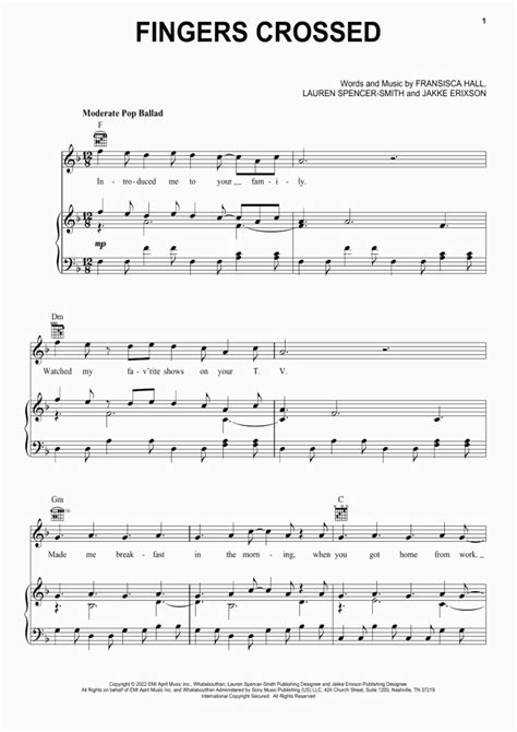 Fingers Crossed Piano Sheet Music Onlinepianist
