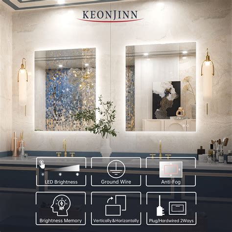 Buy Keonjinn Backlit Mirror Bathroom 36 X 28 Inch Led Mirror For
