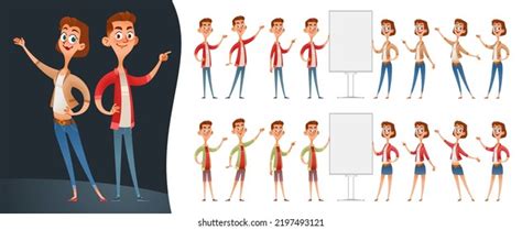 Set Funny Cartoon Man Woman Showing Stock Vector Royalty Free Shutterstock