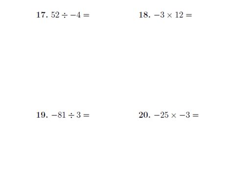 Multiplying And Dividing Positive And Negative Numbers Worksheets Doc