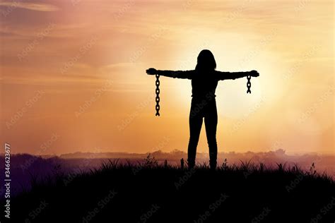 Break Free From The Chains Woman With Broken Chains Stock Photo Adobe Stock