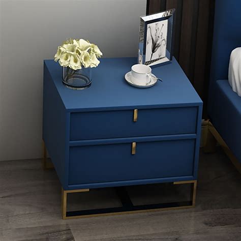 Modern White Nightstand Minimalist Bedside Table With 2 Drawers In Gold