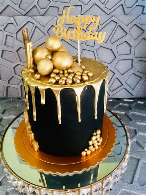 Black And Gold Birthday Cake Elegant And Delicious Dessert