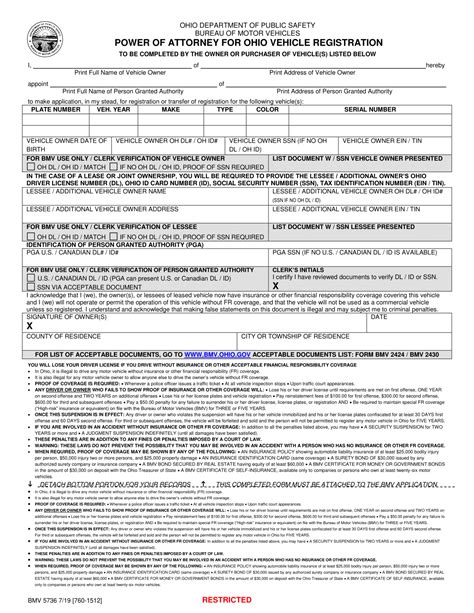 Free Ohio Motor Vehicle Power Of Attorney Form Bmv 3771 Pdf Download