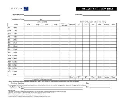 62 Monthly Time Card Template Excel For Ms Word By Monthly Time Card