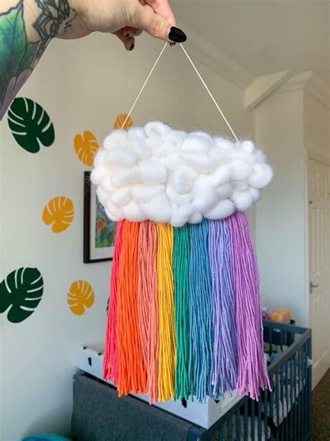 Rainbow Cloud Wall Hanging Nursery Decor Woven Cloud Etsy Rainbow