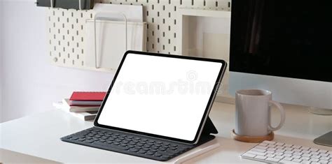 Blank White Screen Tablet With Office Supplies Stock Photo Image Of