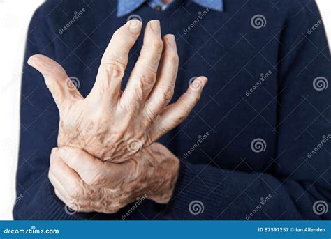 Close Up Of Senior Man Suffering With Arthritis Stock Image Image Of