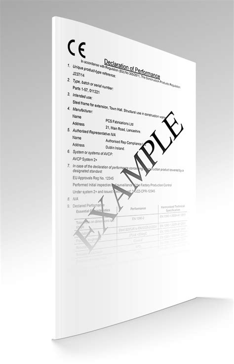 CE Marking Declaration Of Performance Template Self Assessment Construction Products CPR