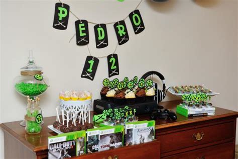 Video game themed party decorations. Kara's Party Ideas Xbox Video Game Boy 12th Birthday Party ...