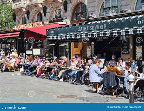 Sidewalk Cafe In Paris France Editorial Photography Image Of Chairs