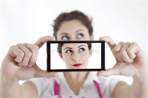 Pretty Woman Taking A Selfie Stock Photo Image Of Portrait Holding