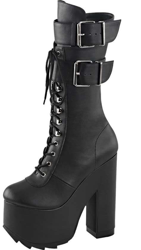 Demonia Womens High Heel Combat Boots Black Knee High Boots Platforms 6 1 4 Inch Heel Size 8