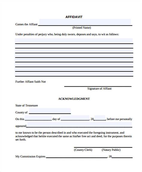 Printable Affidavit Forms Printable Forms Free Online