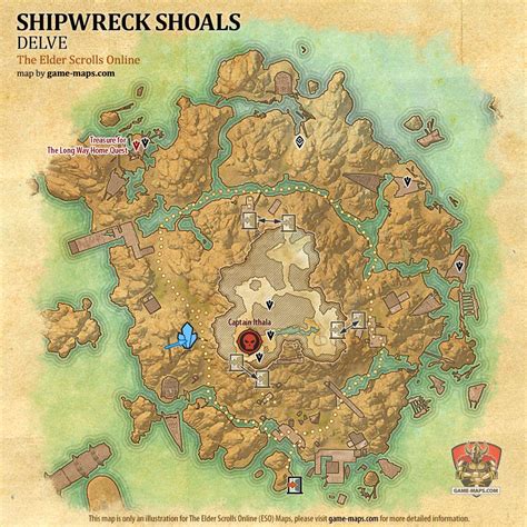 Eso Shipwreck Shoals Delve Map With Skyshard And Boss Location In High Isle Amenos