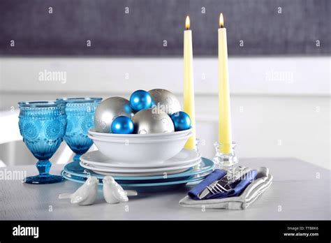 Decorated Christmas table setting. Christmas menu concept Stock Photo