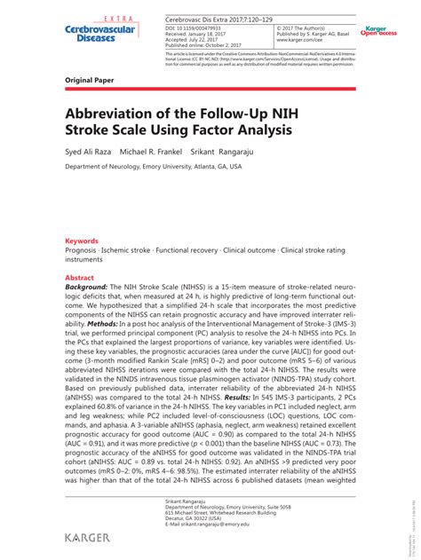 Pdf Abbreviation Of The Follow Up Nih Stroke Scale Using
