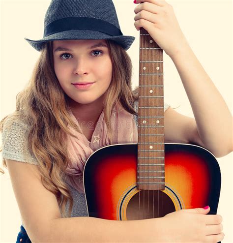 Portrait Of A Young Woman With A Guitar Stock Photo Image Of Harmony