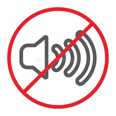 No Noise Line Icon No Sound Red Prohibited Sign Stock Vector