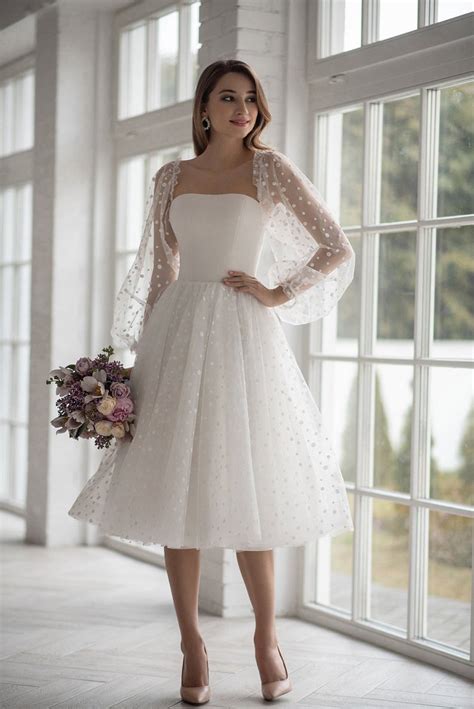 Boho Wedding Dress Tea Length Short Mini Tulle Peas Light Etsy